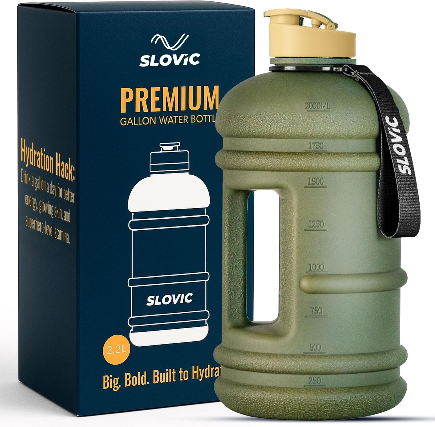 Image of SLOVIC Water Bottle | Gym Water Bottle for Adults | Gallon Water bottle 2200 ml PET Bottle (Pack of 1, Green)