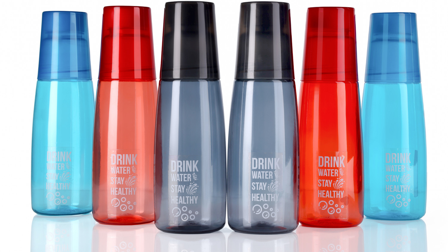 Image of 2Seven water bottle with glass for fridge 6pc 1000 ml Plastic Bottle With Drinking Glass (Pack of 6, Multicolor)