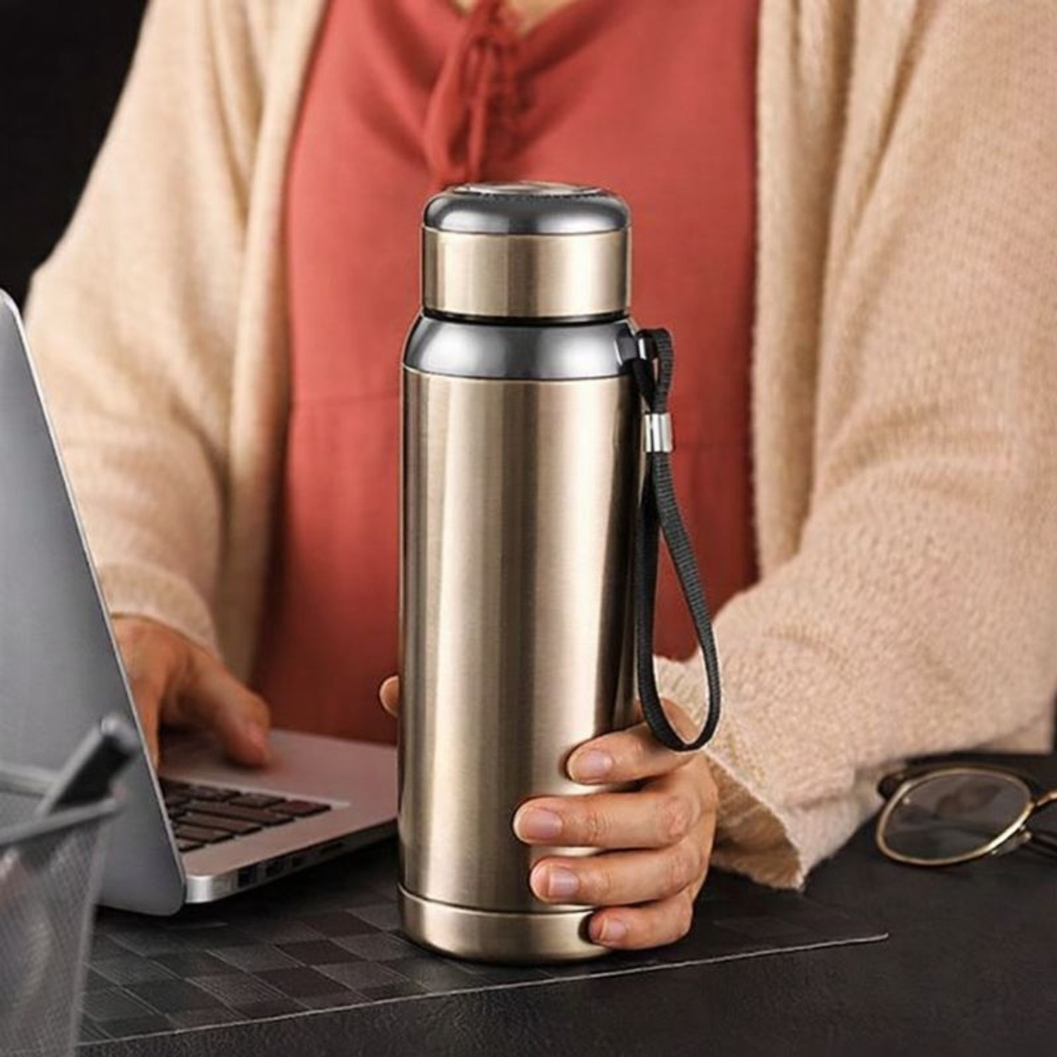 Image of Dzentro Vacuum Insulated Double Wall Steel Bottle 800ML 800 ml Steel Bottle (Pack of 1, Gold)