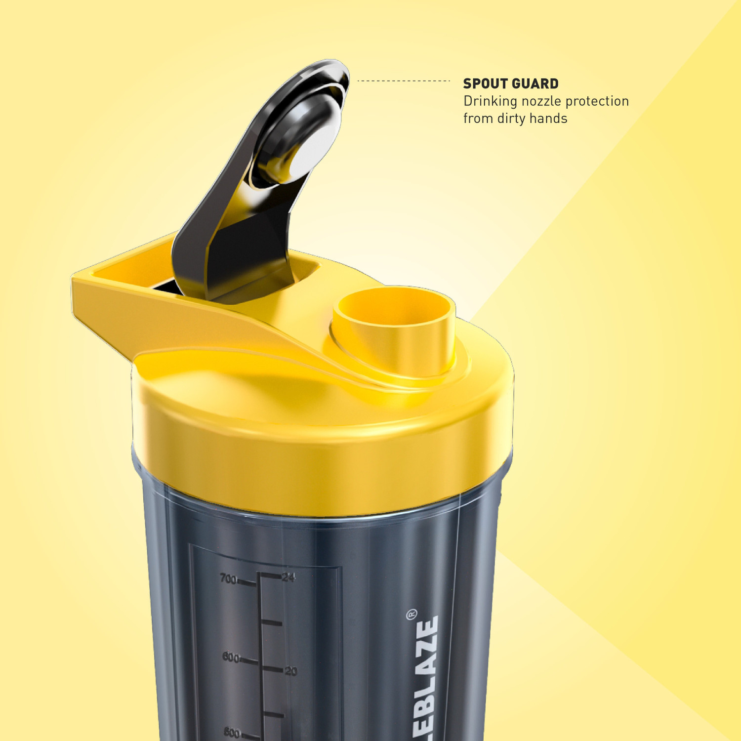 Image of MUSCLEBLAZE Protein Shaker Bottle, BPA-Free Sipper Bottle, Yellow & Black 750 ml Plastic Shaker (Pack of 1, Yellow)