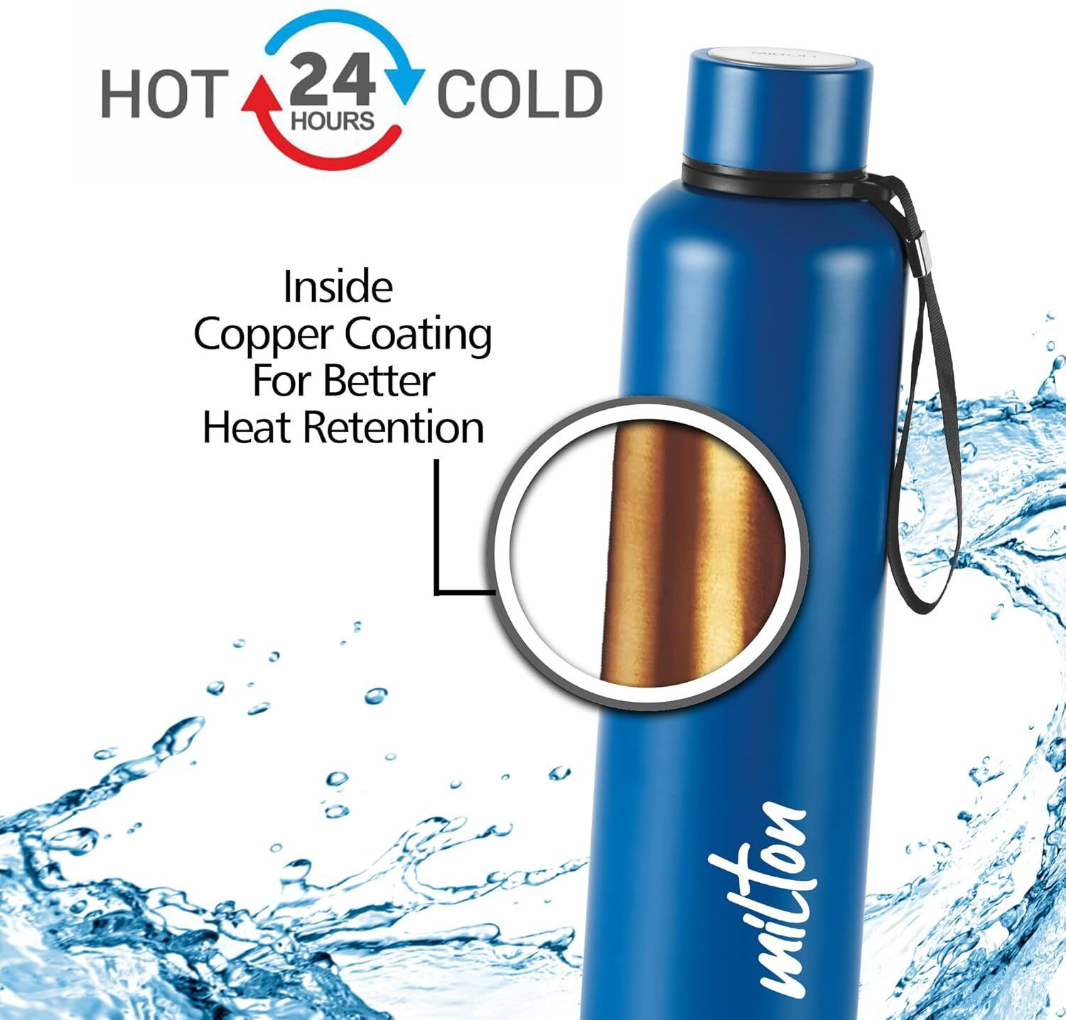 Image of MILTON Aura 1000 Thermosteel 1050 ml Steel Bottle (Pack of 1, Blue)