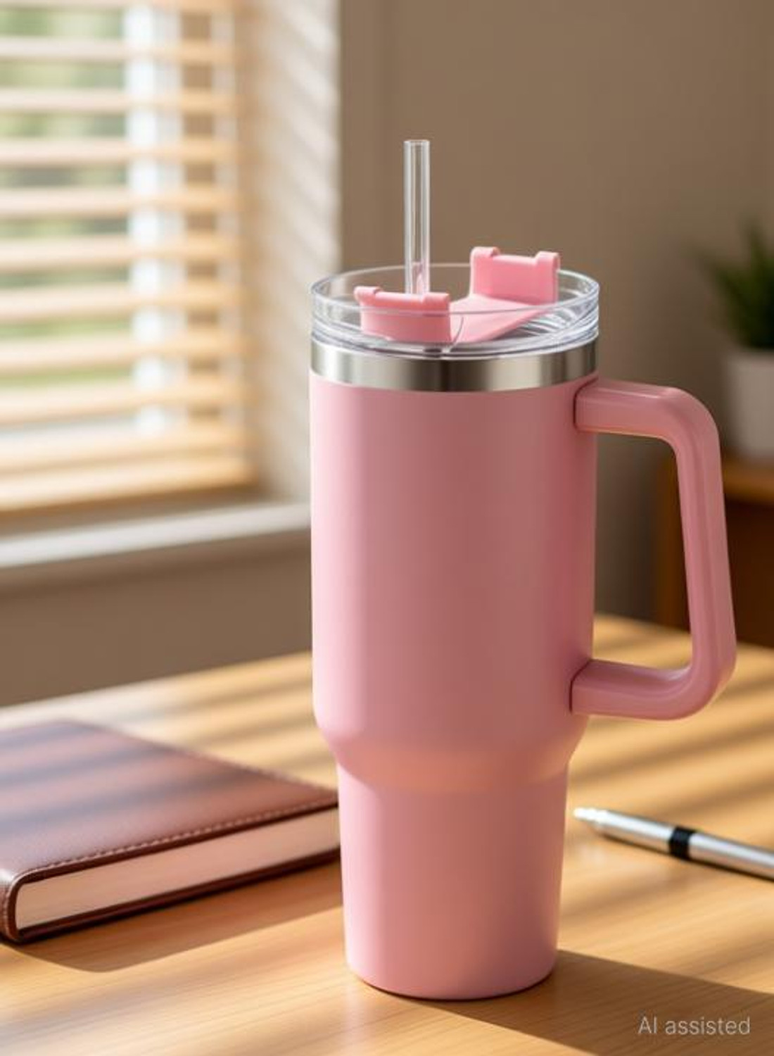 Image of MYOZ Stainless Steel Vacuum Double Insulated Tumbler with Lid, Handle & Straw 1200 ml Stainless Steel Bottle (Pack of 1, Pink)