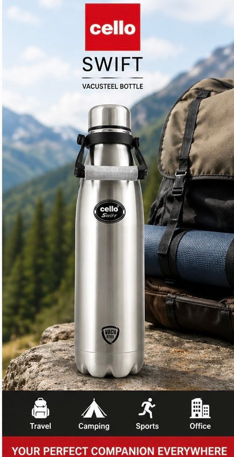 Image of Cello Silver Bottle Swift 1500 ml Stainless Steel Flask (Pack of 1, Steel /Chrome)