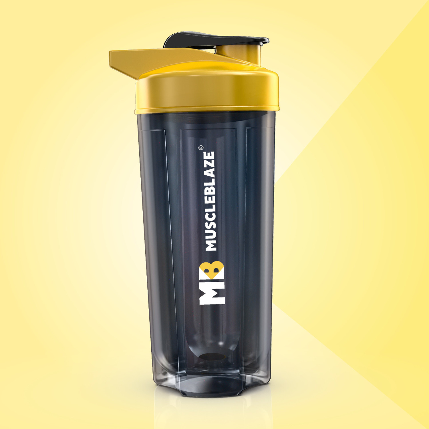 Image of MUSCLEBLAZE Protein Shaker Bottle, BPA-Free Sipper Bottle, Yellow & Black 750 ml Plastic Shaker (Pack of 1, Yellow)