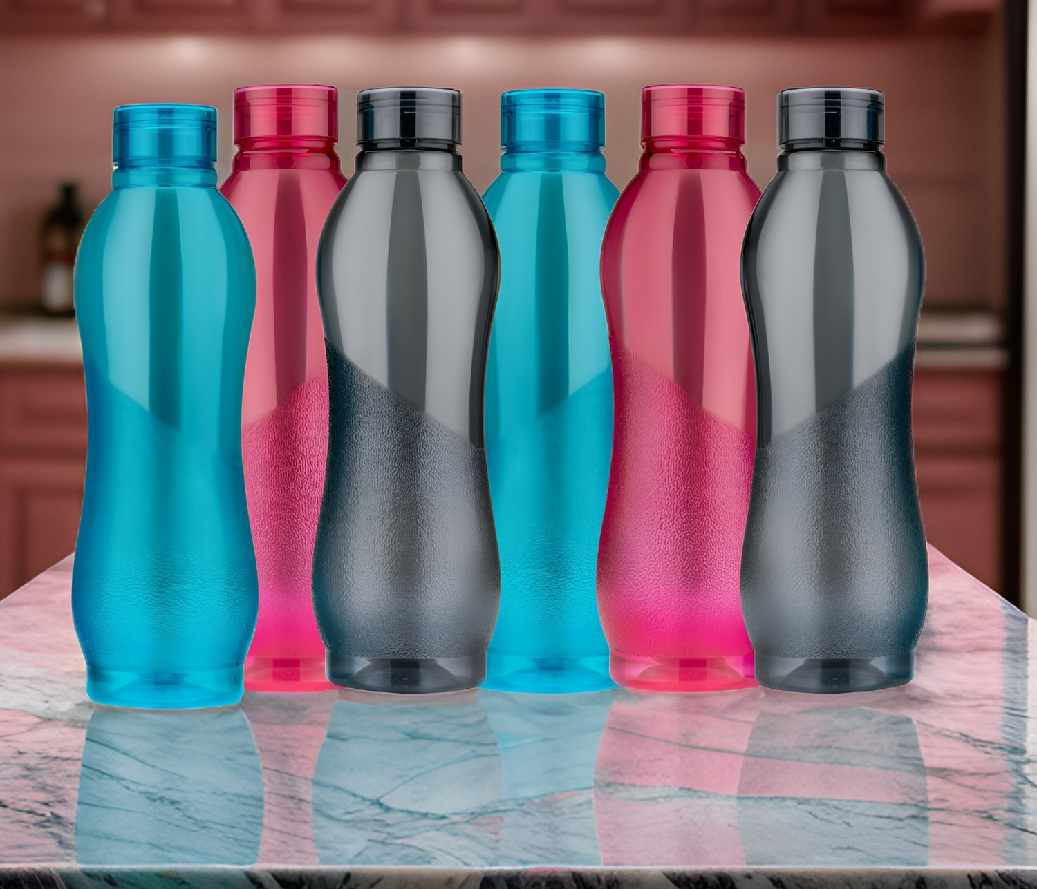 Image of 3D METRO SUPER STORE Square Shape Water Bottle for Fridge, Home, Office Gym School Boy, Unbreakable 1000 ml PET Bottle (Pack of 6, Multicolor)