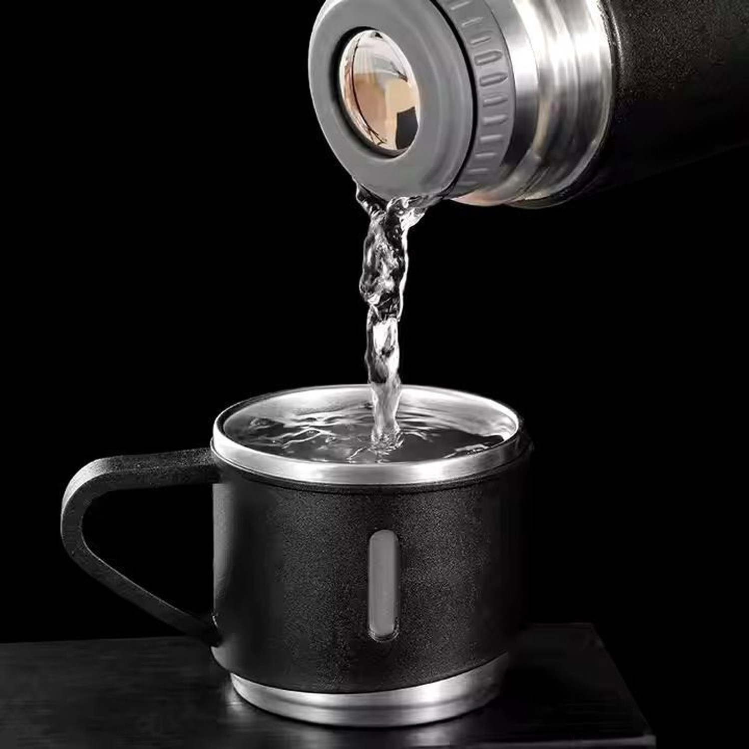 Image of Provo Stainless Steel Vacuum Flask Set with 3 Steel Cups 500 ml Steel Flask (Pack of 1, Black)