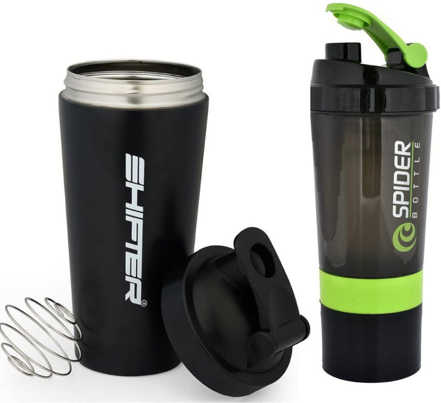 Image of MozFit Black Protein Shaker Bottle with Detachable Storage for Powder Leak-Proof Design 750 ml Stainless Steel Shaker (Pack of 1, Black)