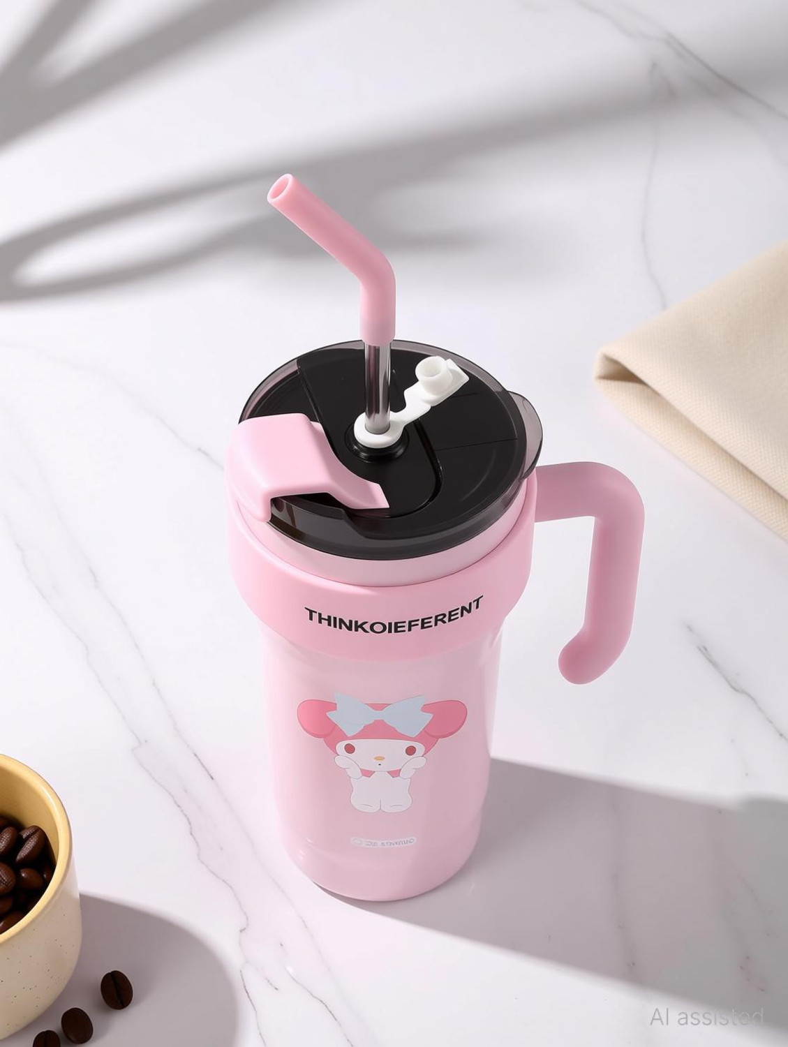 Image of MYOZ Stainless Steel Vacuum Double Insulated Tumbler with Lid, Handle & Straw 1200 ml Stainless Steel Bottle (Pack of 1, Pink)