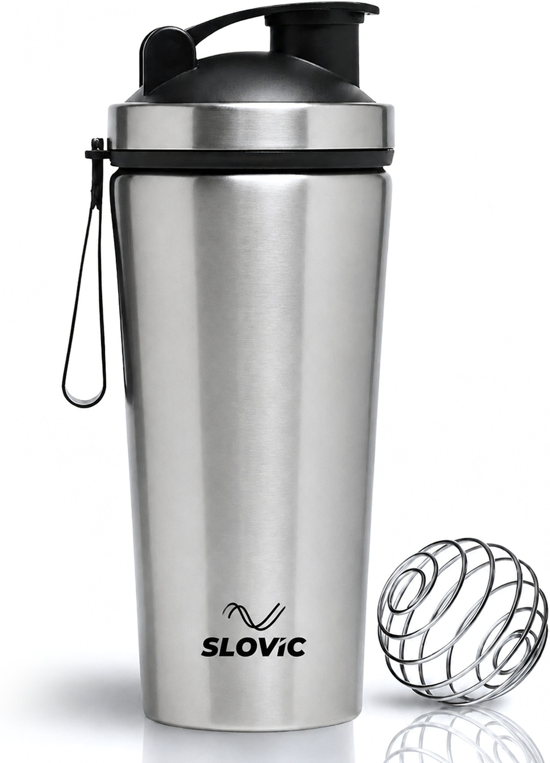 Image of MozFit Black Protein Shaker Bottle with Detachable Storage for Powder Leak-Proof Design 750 ml Stainless Steel Shaker (Pack of 1, Black)