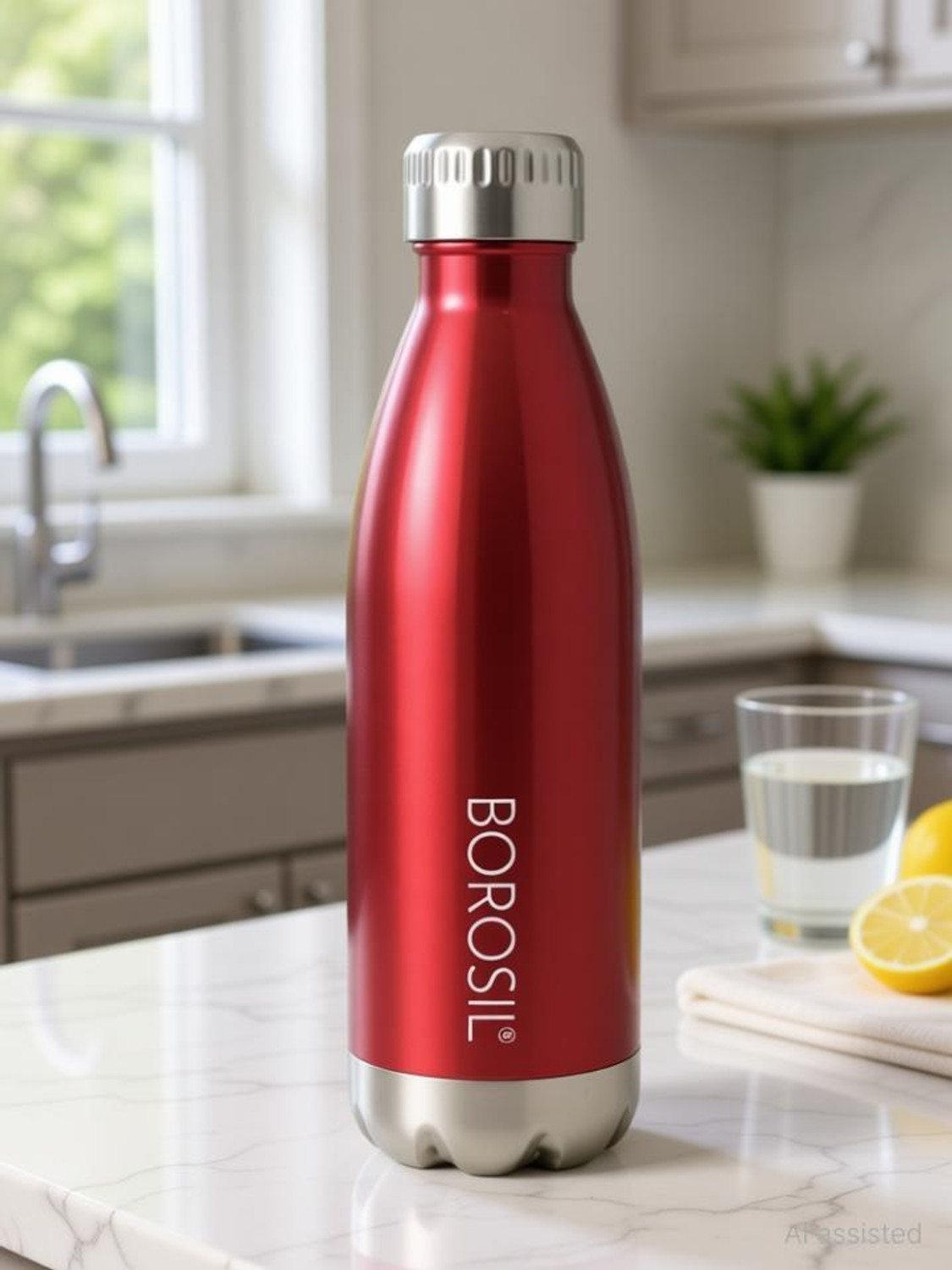 BOROSIL Bolt Trans Red Vacuum Insulated 1 L Water Bottle, 24 Hours Hot and Cold Flask 1000 ml Steel Bottle