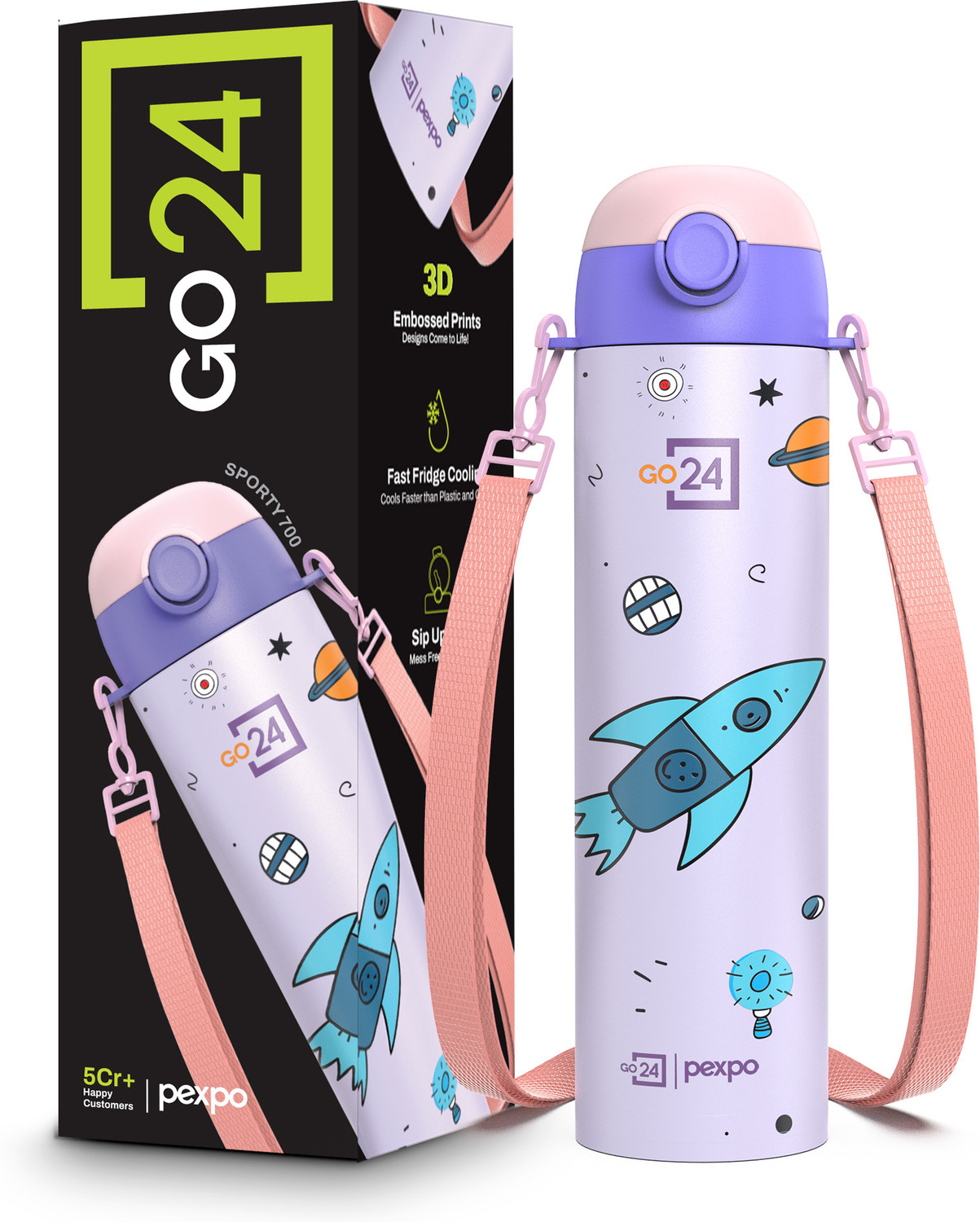 Image of ZERANO ENTERPRISES Premium Kids Stainless Steel Water Bottle with Cartoon Design 600 ml Water Bottle (Set of 1, Multicolor)