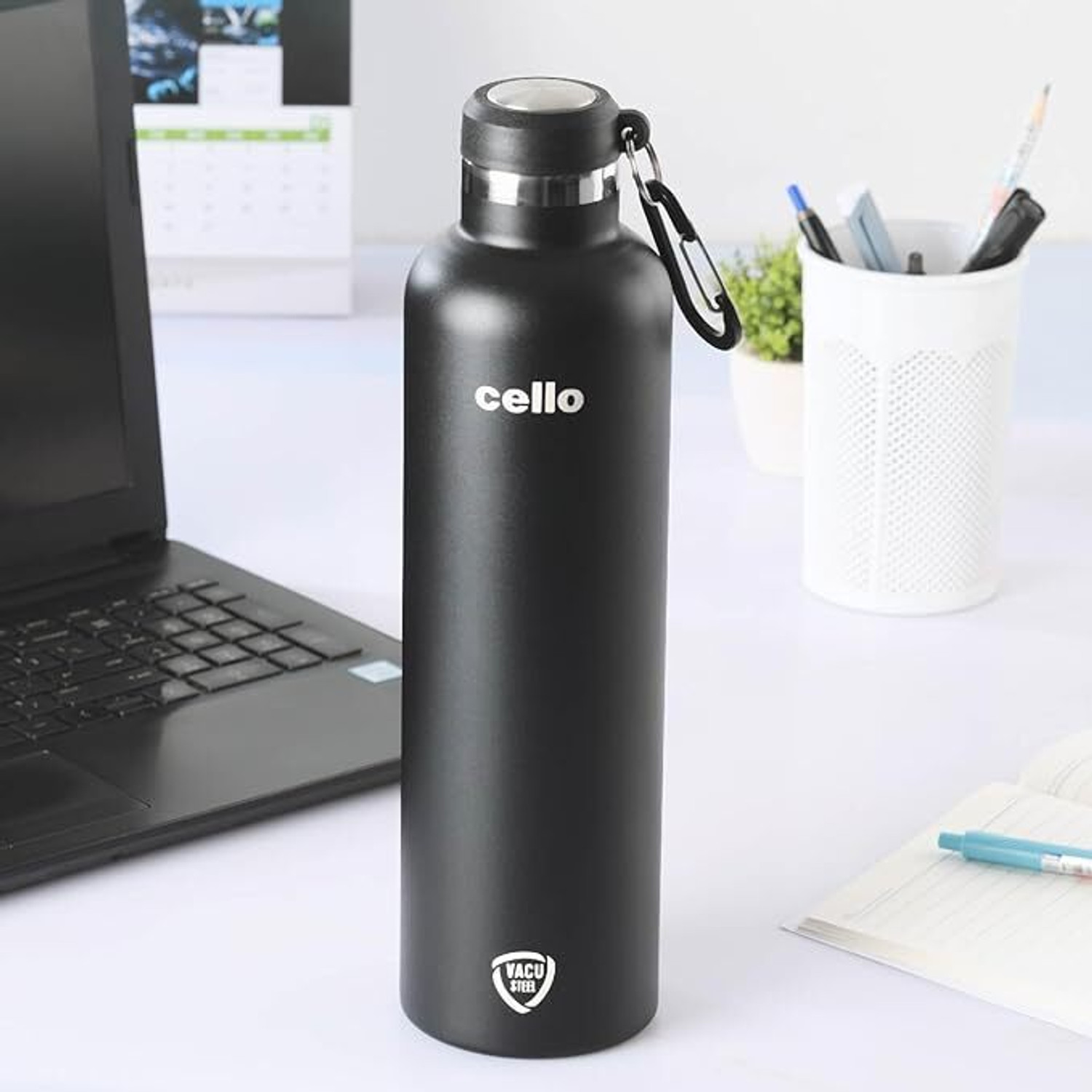 Image of Cello Duro Hector Flask, Vacusteel Water Bottle 1100 Ml 1100 ml Steel Flask (Pack of 1, Black)