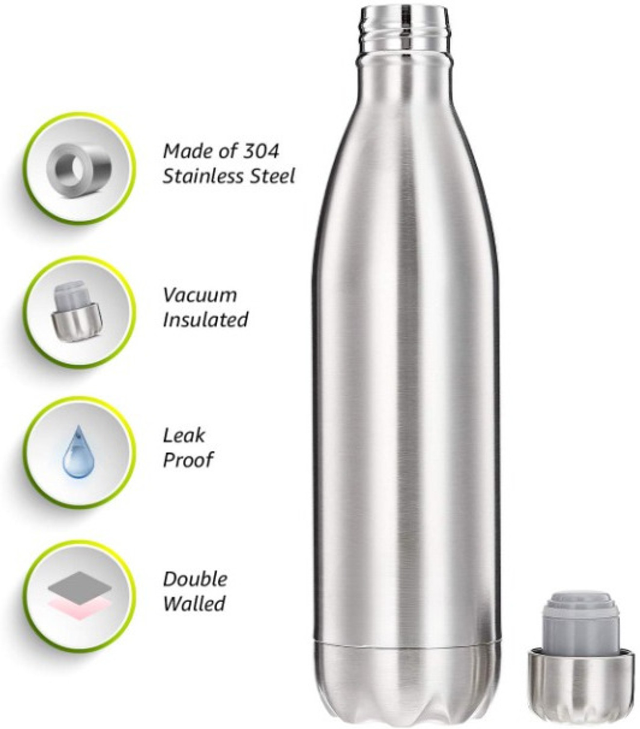 Image of Danae Insulated Hot and Cold Water Bottle Leak-Proof & BA Free 1000 ml Stainless Steel Bottle (Pack of 1, Silver)