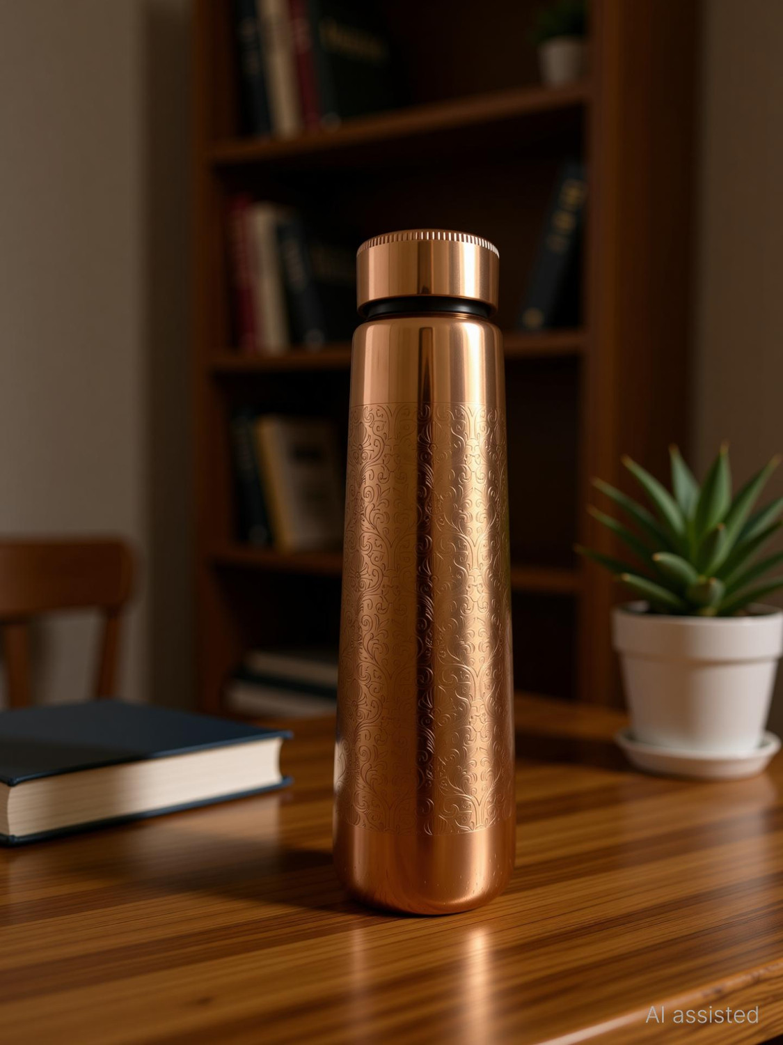 Image of THE ROYAL TEAK Antique plain copper bottle 950 ml Copper Bottle (Pack of 1, Copper)