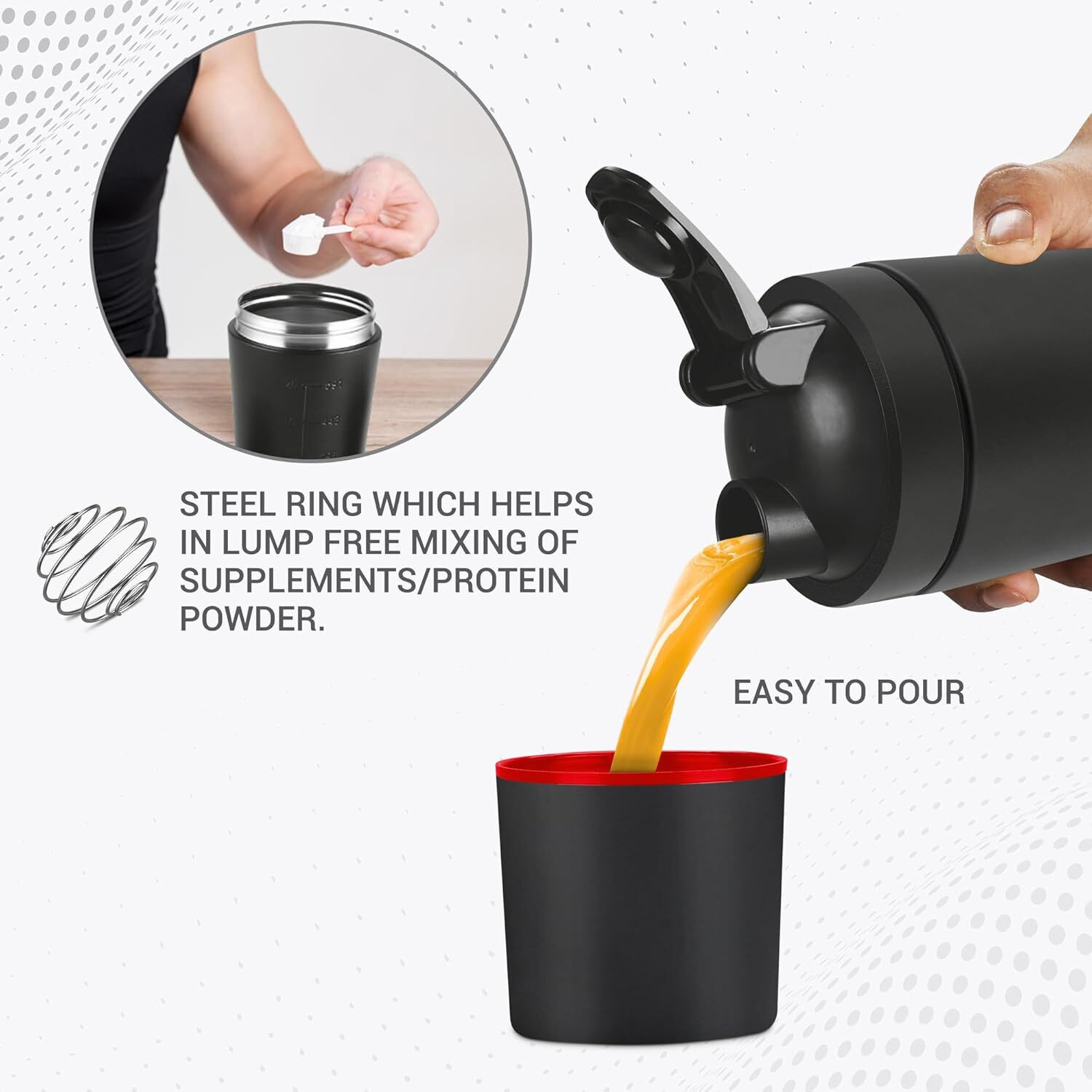 Image of MILTON Pro Mix Ultra Shaker 591+200 ml Protein Shaker, Storage & Blender Ball for Gym 791 ml Stainless Steel Shaker (Pack of 1, Black)