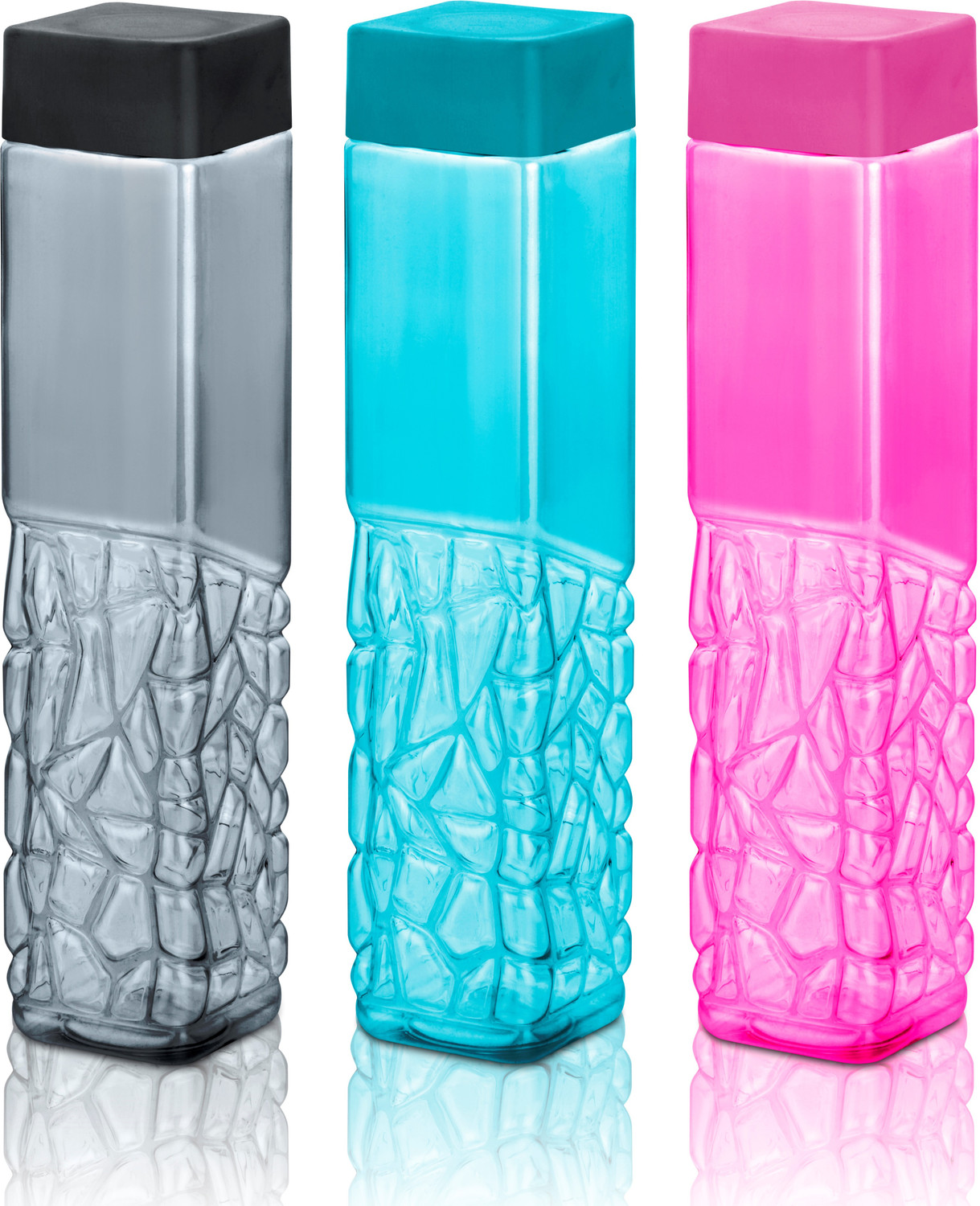 Image of 2Seven water bottle with glass for fridge 6pc 1000 ml Plastic Bottle With Drinking Glass (Pack of 6, Multicolor)