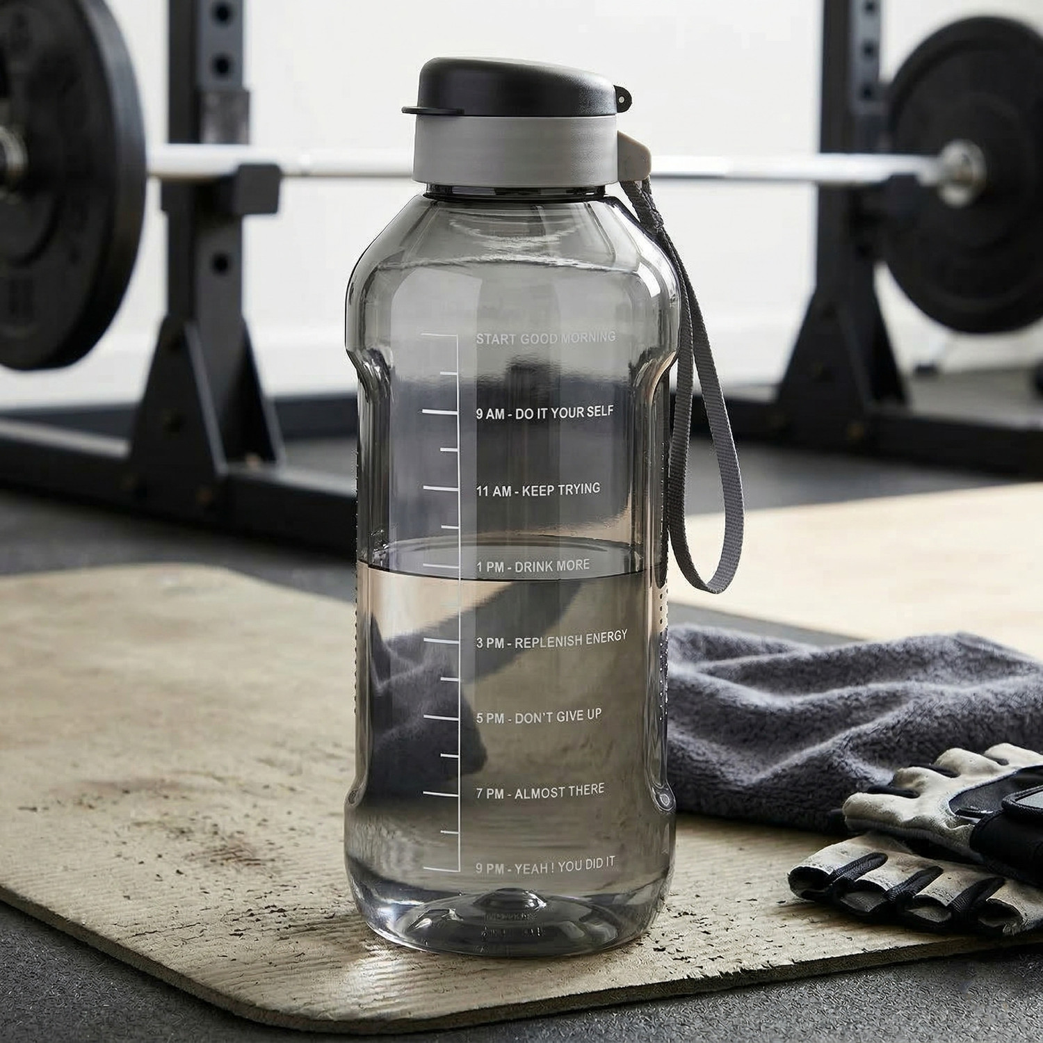 Image of Flipkart SmartBuy Motivational Travel Plastic Water Bottle 1500 ml Plastic Bottle (Pack of 1, Black)