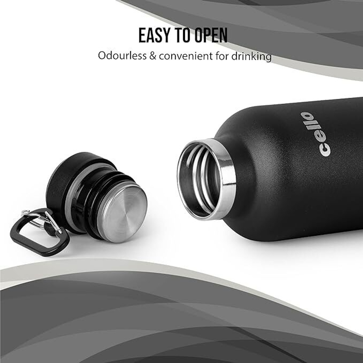 Image of Cello Duro Hector Flask, Vacusteel Water Bottle 1100 Ml 1100 ml Steel Flask (Pack of 1, Black)