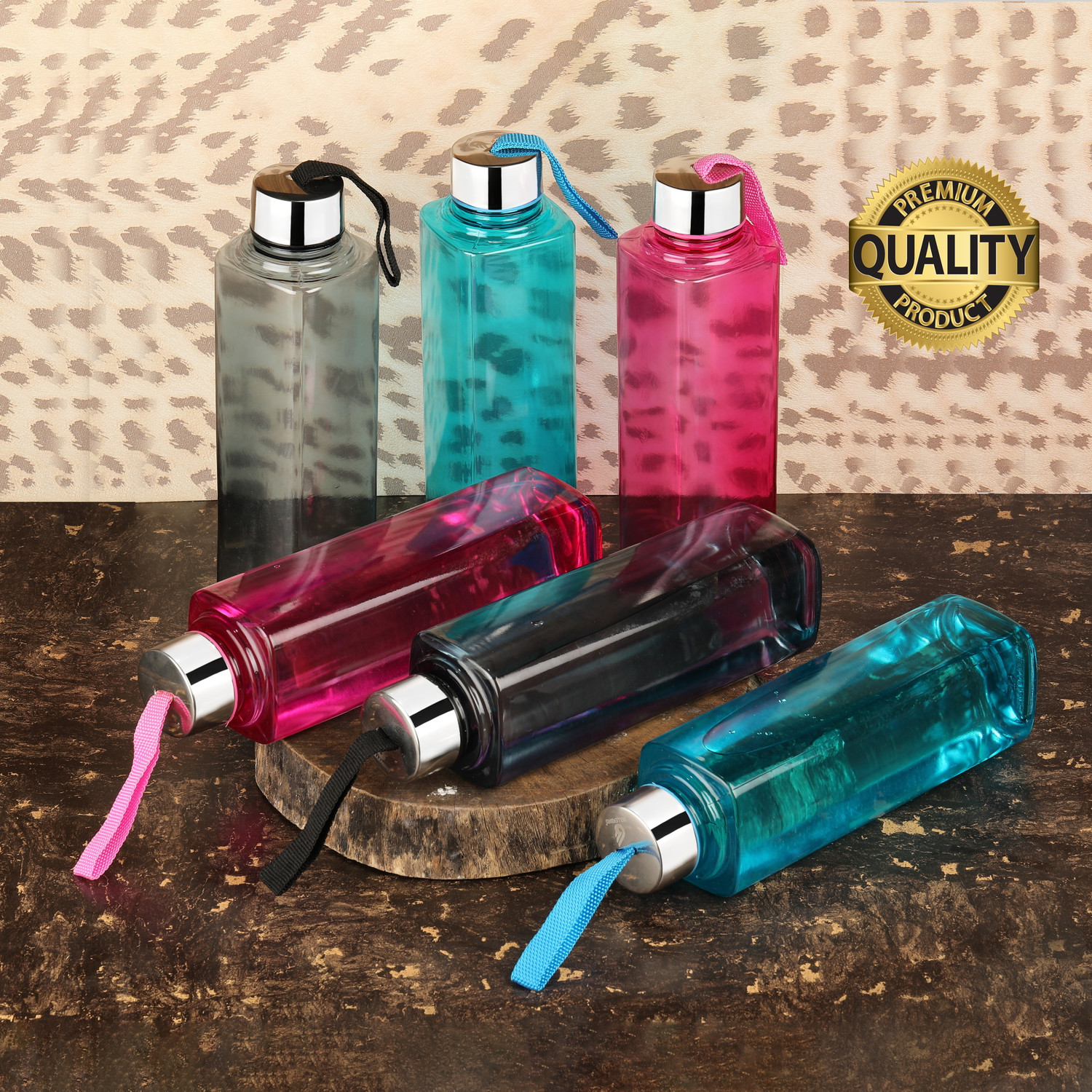 Image of 3D METRO SUPER STORE Square Shape Water Bottle for Fridge, Home, Office Gym School Boy, Unbreakable 1000 ml PET Bottle (Pack of 6, Multicolor)