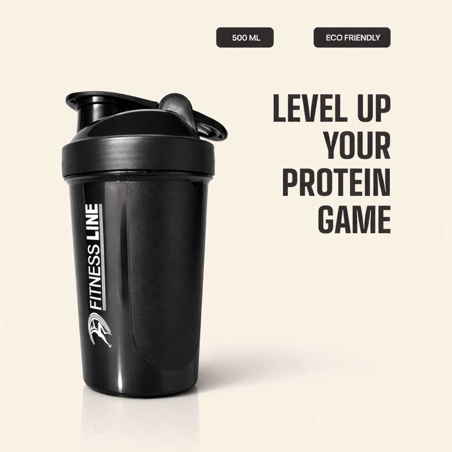 Image of Manvi Zone Gym Protein Shaker Bottle with Blender Ball Leakproof Fitness Bottle 500 ml Plastic Shaker (Pack of 1, Black)
