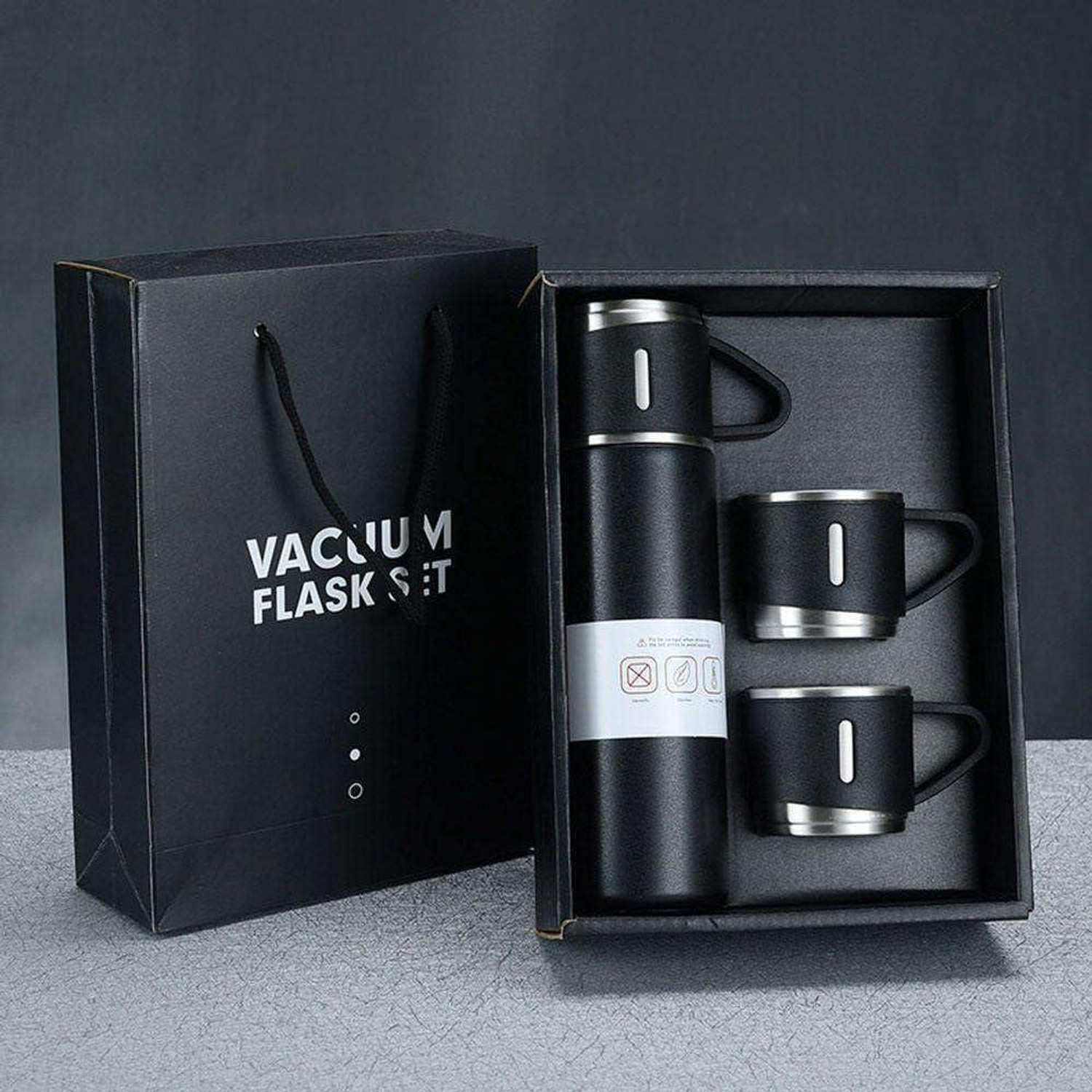 Cellton Stainless Steel Vacuum Flask Set with 2 Cups 500 ml Stainless Steel Flask (Pack of 1, Black) - Image 1