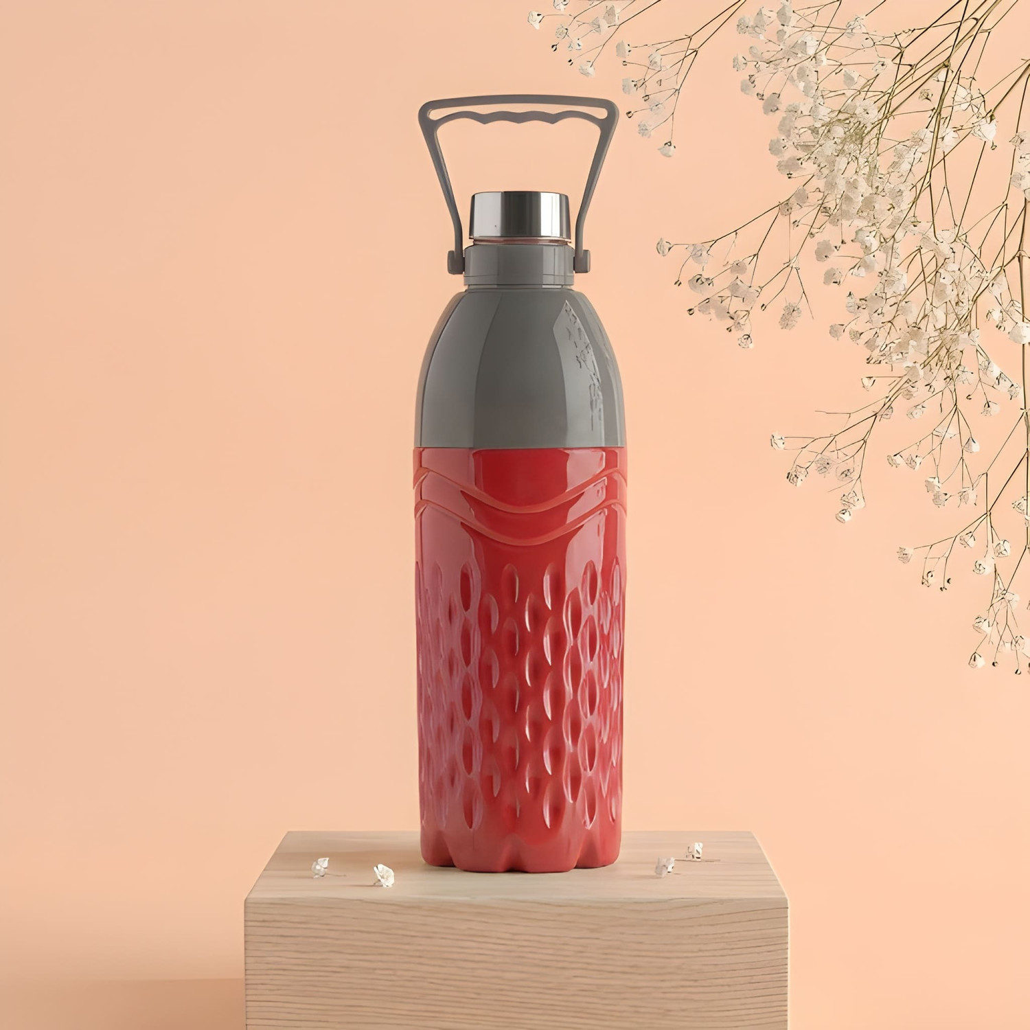Image of GHARVAKHRI 1.5 Liter Insulated Water Bottle | Hot & Cold, BPA Free, Leak Proof Steel Lid 1500 ml Plastic Bottle (Pack of 1, Red, Grey)