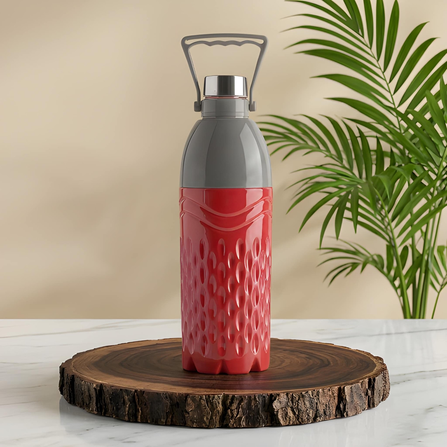 Image of GHARVAKHRI 1.5 Liter Insulated Water Bottle | Hot & Cold, BPA Free, Leak Proof Steel Lid 1500 ml Plastic Bottle (Pack of 1, Red, Grey)