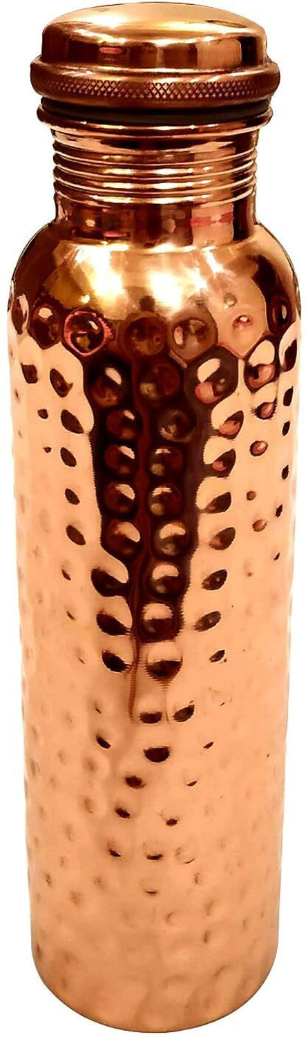 Image of GOLDEN VALLEY Hammered Copper Water Bottle with leakproof lid seamless 1 litre 1000 ml Copper Bottle (Pack of 1, Copper)