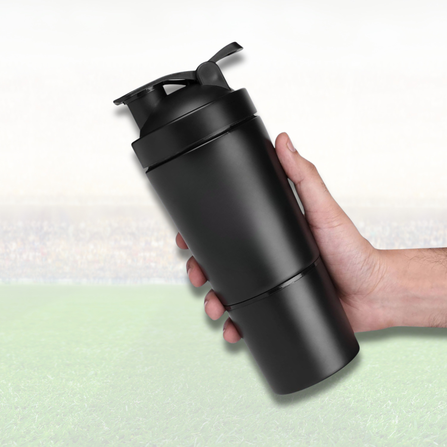 Image of MozFit Black Protein Shaker Bottle with Detachable Storage for Powder Leak-Proof Design 750 ml Stainless Steel Shaker (Pack of 1, Black)