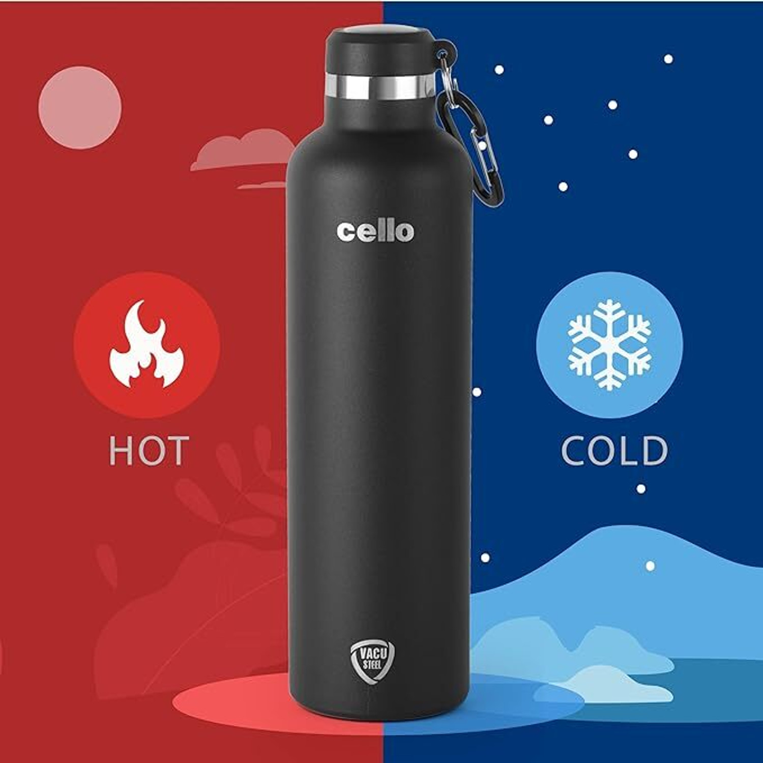Image of Cello Duro Hector Flask, Vacusteel Water Bottle 1100 Ml 1100 ml Steel Flask (Pack of 1, Black)