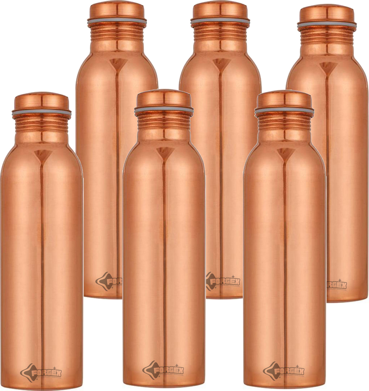 Image of GOLDEN VALLEY Pure Copper Water Bottle No Joint, 100% 950 ML Set of 6 950 ml Copper Bottle (Pack of 6, Copper)