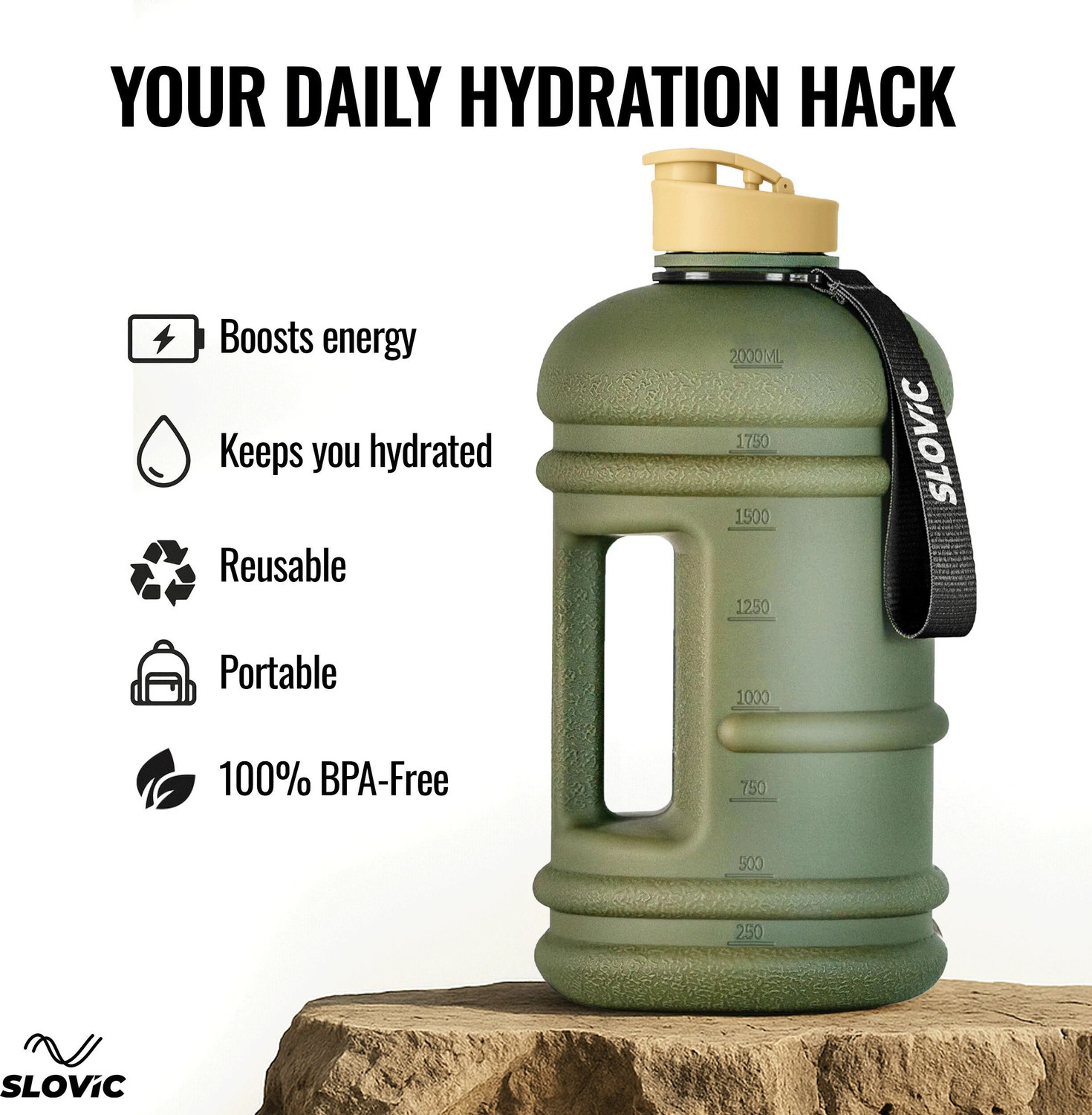 Image of SLOVIC Water Bottle | Gym Water Bottle for Adults | Gallon Water bottle 2200 ml PET Bottle (Pack of 1, Green)