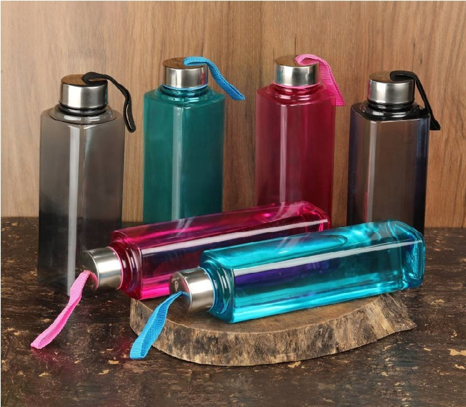 Image of 3D METRO SUPER STORE Square Shape Water Bottle for Fridge, Home, Office Gym School Boy, Unbreakable 1000 ml PET Bottle (Pack of 6, Multicolor)