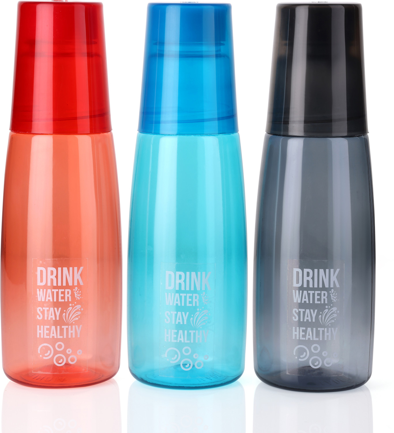 Image of 2Seven water bottle with glass for fridge 6pc 1000 ml Plastic Bottle With Drinking Glass (Pack of 6, Multicolor)