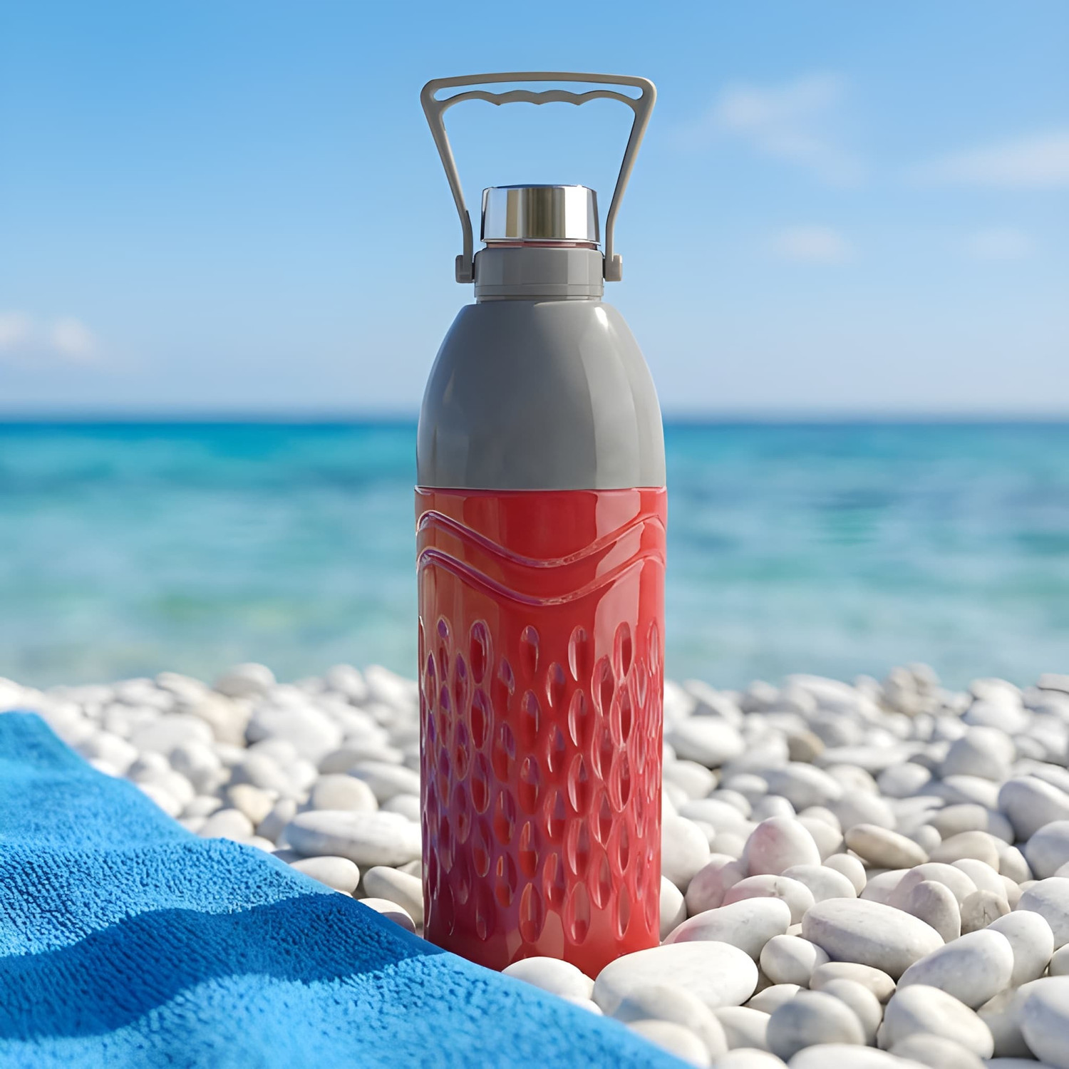 Image of GHARVAKHRI 1.5 Liter Insulated Water Bottle | Hot & Cold, BPA Free, Leak Proof Steel Lid 1500 ml Plastic Bottle (Pack of 1, Red, Grey)