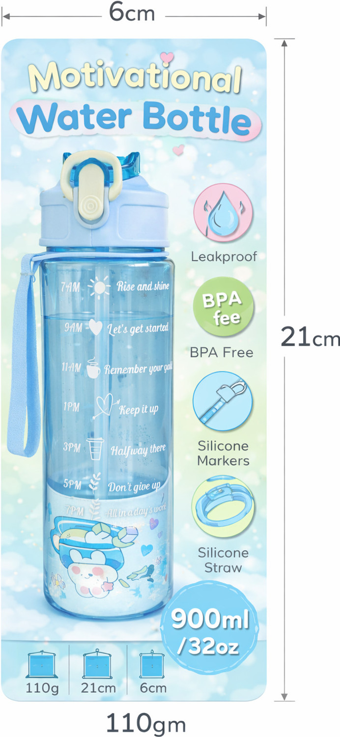 Image of Fireefly HydroGlow 900ml Motivational Water Bottle 900 ml Plastic Bottle (Pack of 1, Blue)