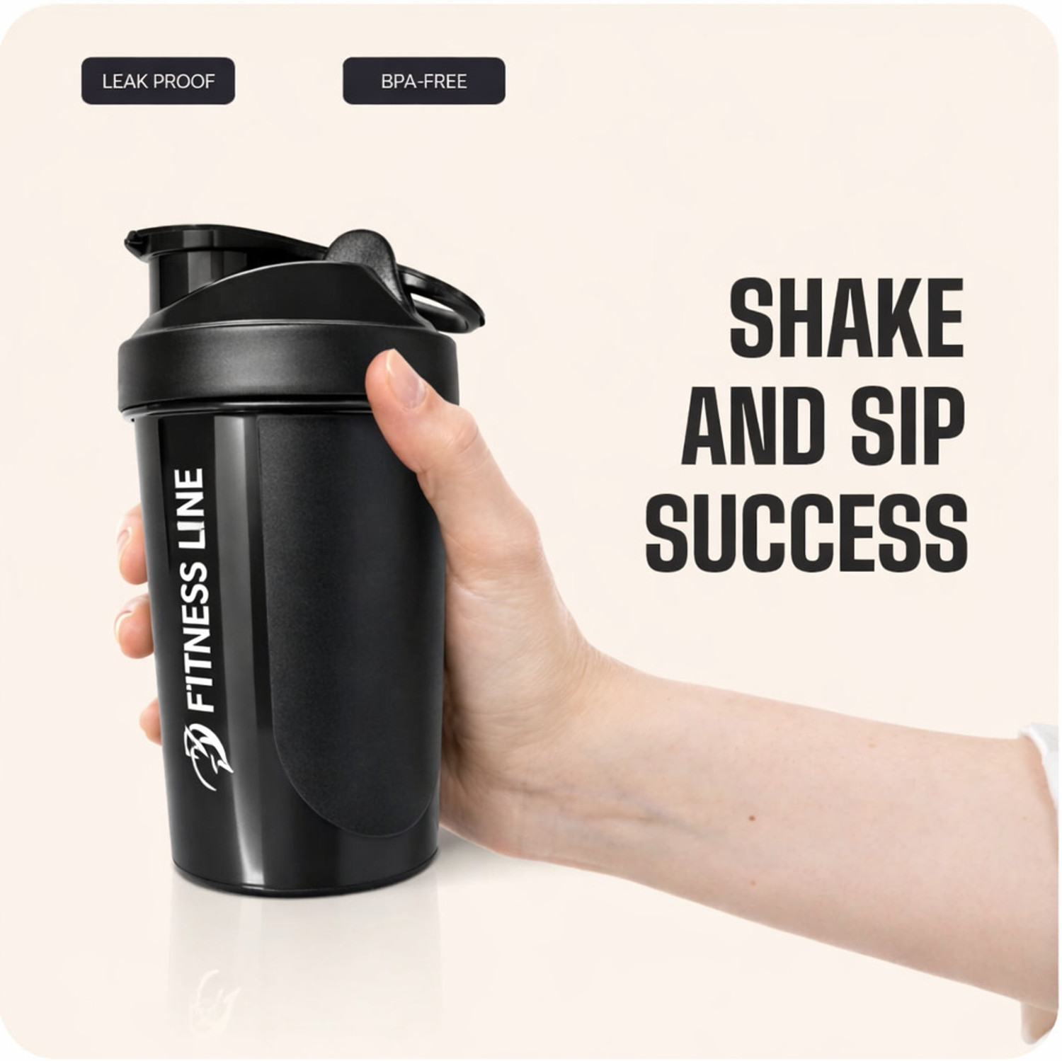 Image of Manvi Zone Gym Protein Shaker Bottle with Blender Ball Leakproof Fitness Bottle 500 ml Plastic Shaker (Pack of 1, Black)