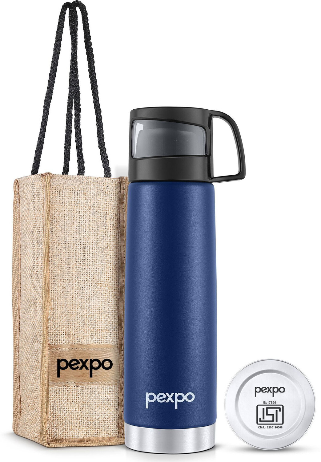 Image of Provo Stainless Steel Vacuum Flask Set with 3 Steel Cups 500 ml Steel Flask (Pack of 1, Black)