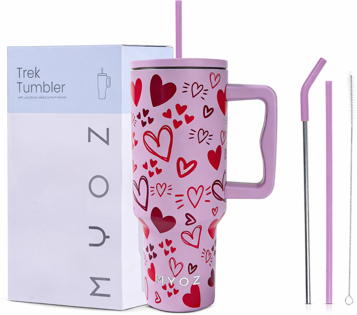 Image of MYOZ Stainless Steel Vacuum Double Insulated Tumbler with Lid, Handle & Straw 1200 ml Stainless Steel Bottle (Pack of 1, Pink)