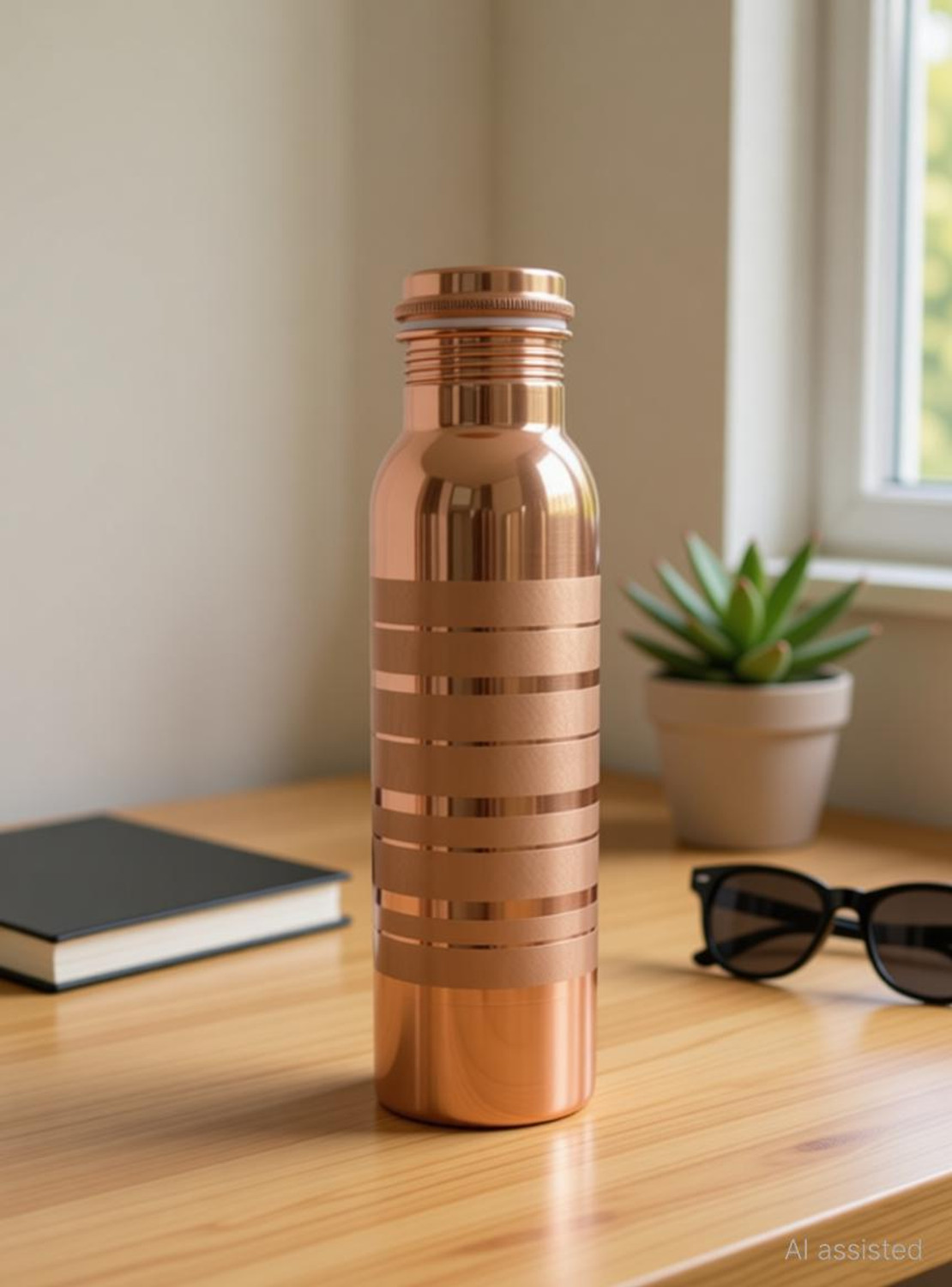 Image of THE ROYAL TEAK Antique plain copper bottle 950 ml Copper Bottle (Pack of 1, Copper)