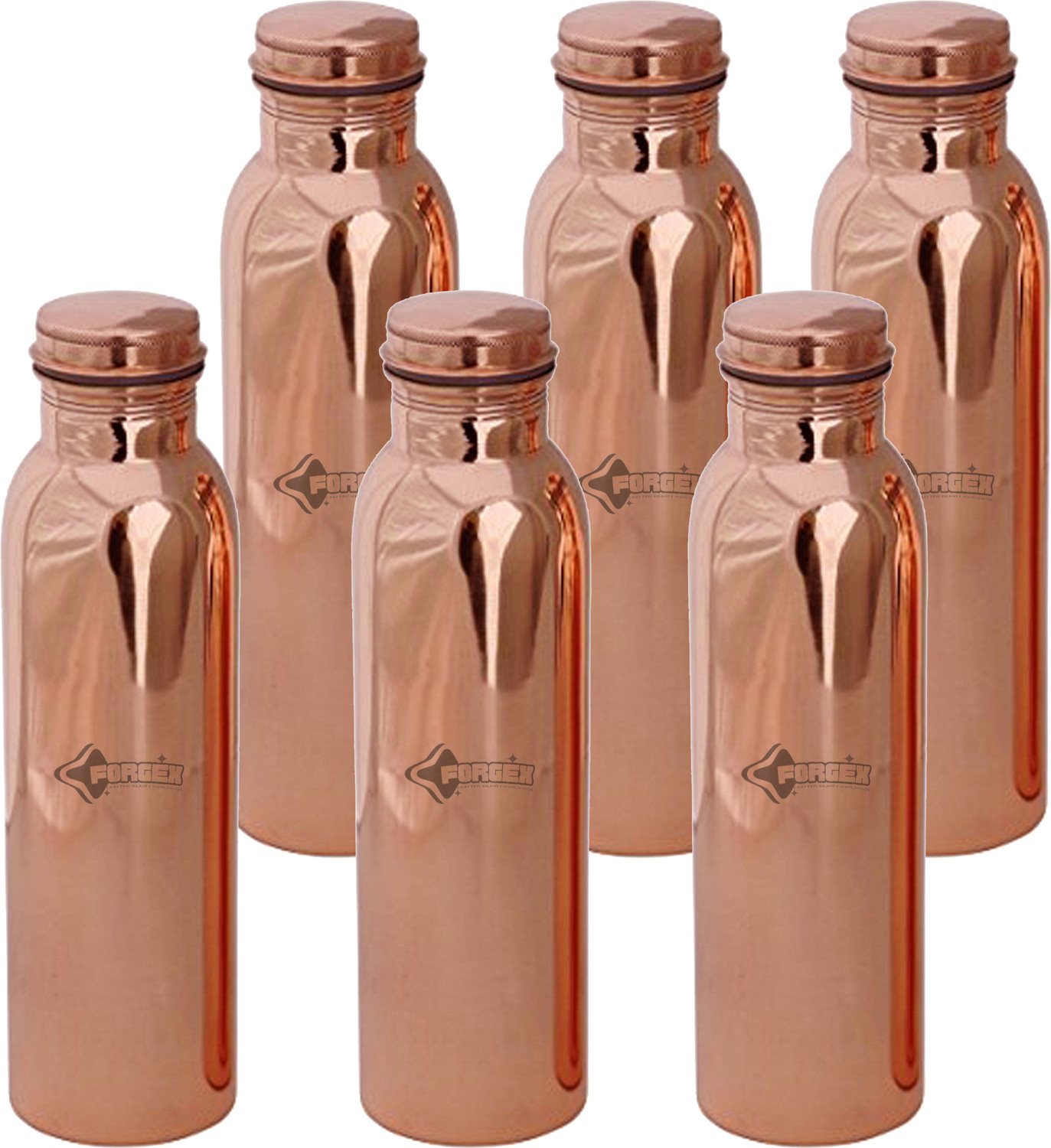 Image of GOLDEN VALLEY Pure Copper Water Bottle No Joint, 100% 950 ML Set of 6 950 ml Copper Bottle (Pack of 6, Copper)