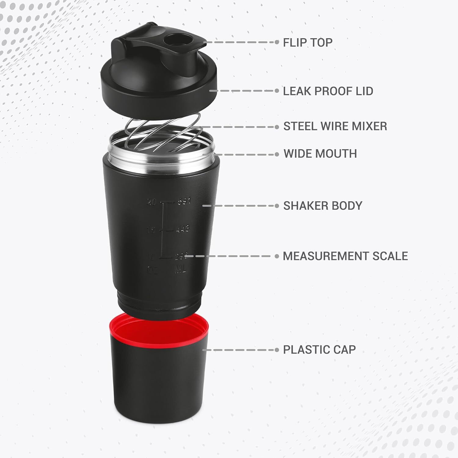 Image of MILTON Pro Mix Ultra Shaker 591+200 ml Protein Shaker, Storage & Blender Ball for Gym 791 ml Stainless Steel Shaker (Pack of 1, Black)