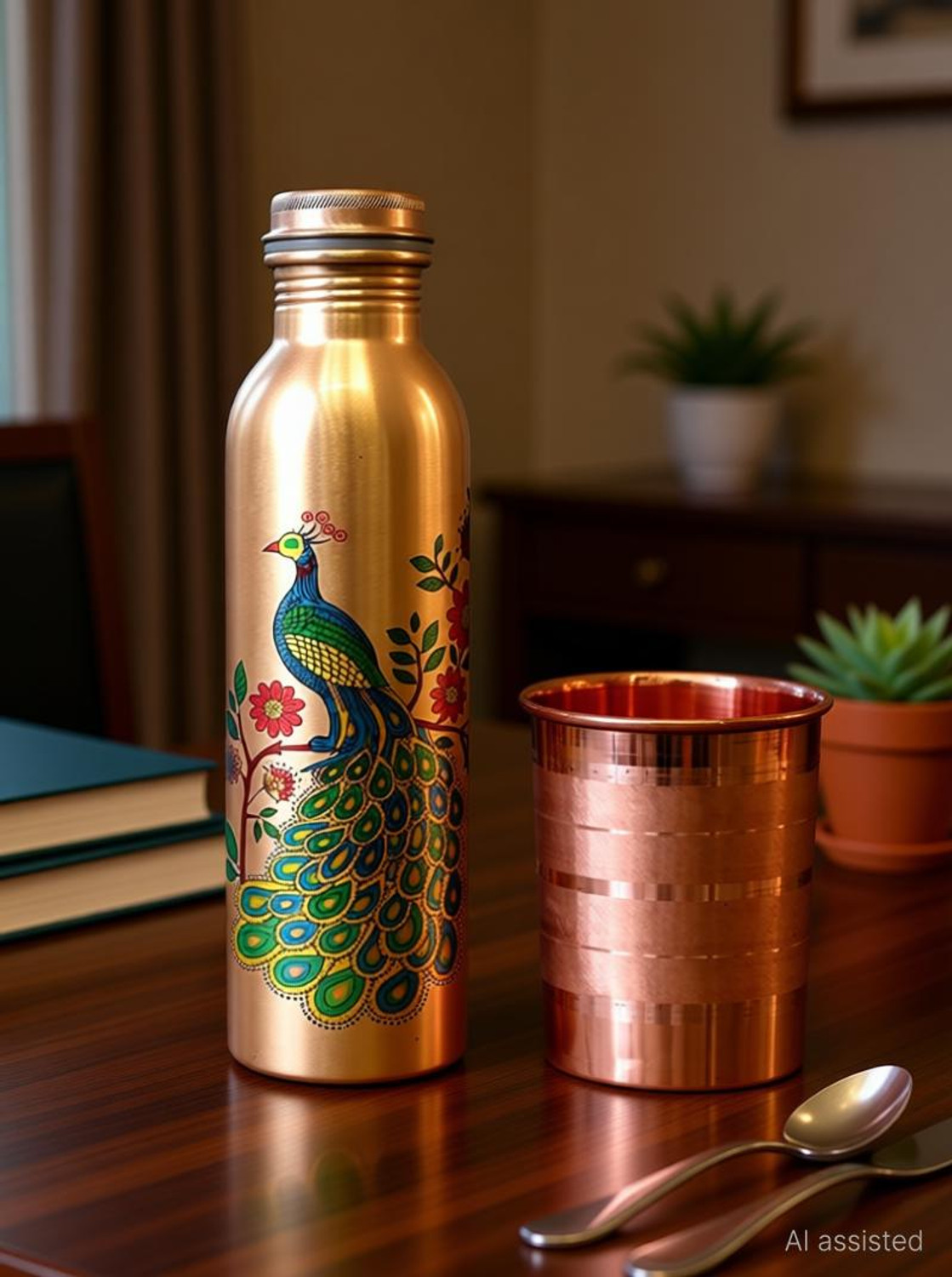 Image of GOLDEN VALLEY Pure Copper Water Bottle No Joint, 100% 950 ML Set of 6 950 ml Copper Bottle (Pack of 6, Copper)