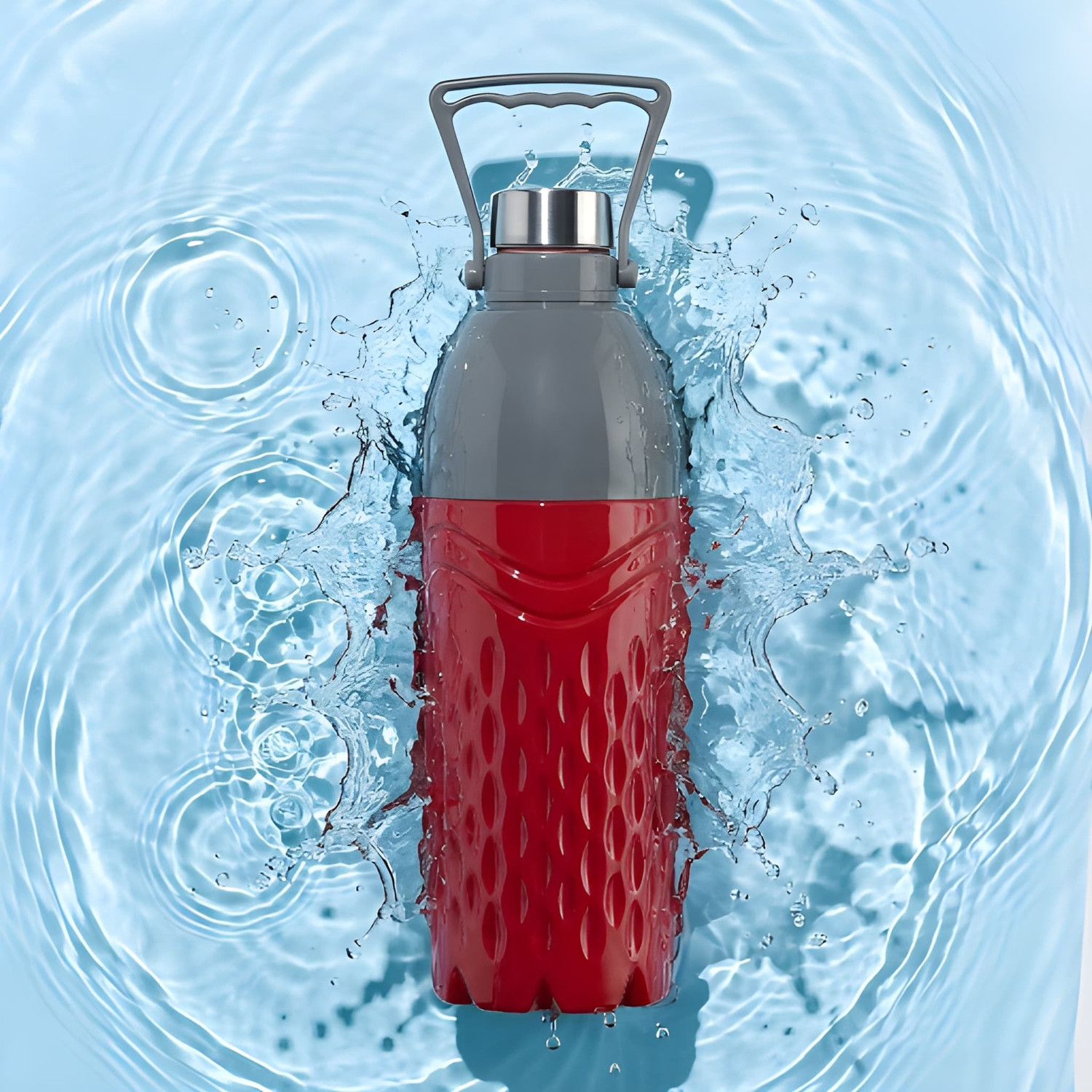 Image of GHARVAKHRI 1.5 Liter Insulated Water Bottle | Hot & Cold, BPA Free, Leak Proof Steel Lid 1500 ml Plastic Bottle (Pack of 1, Red, Grey)