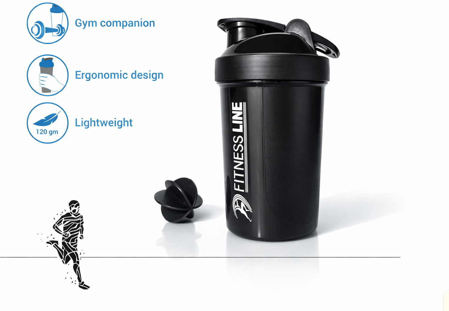 Image of Manvi Zone Gym Protein Shaker Bottle with Blender Ball Leakproof Fitness Bottle 500 ml Plastic Shaker (Pack of 1, Black)