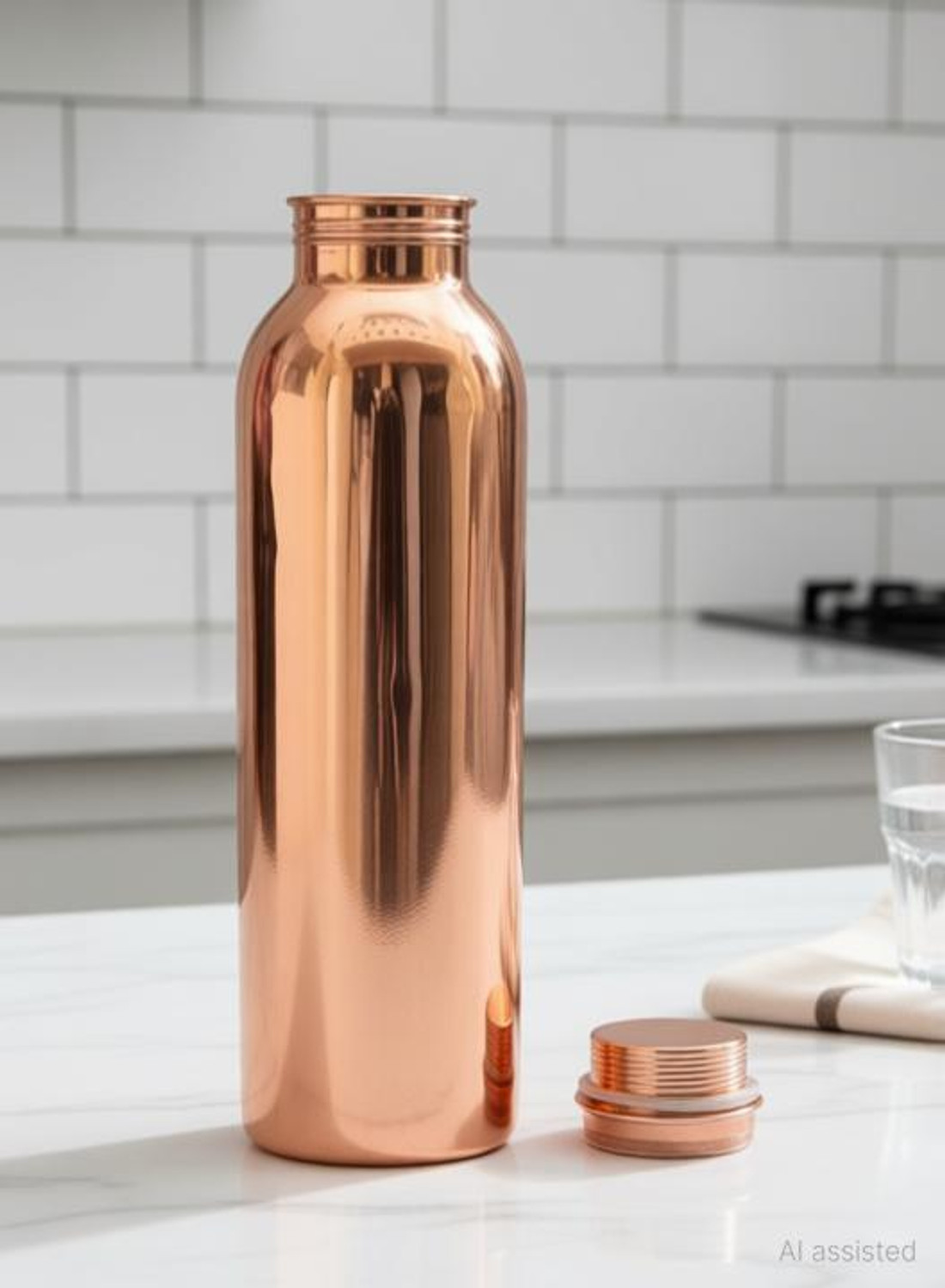 Image of GOLDEN VALLEY Hammered Copper Water Bottle with leakproof lid seamless 1 litre 1000 ml Copper Bottle (Pack of 1, Copper)