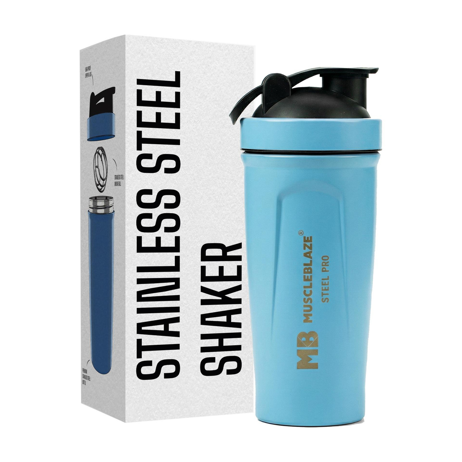 Image of MUSCLEBLAZE Protein Shaker Bottle, BPA-Free Sipper Bottle, Yellow & Black 750 ml Plastic Shaker (Pack of 1, Yellow)