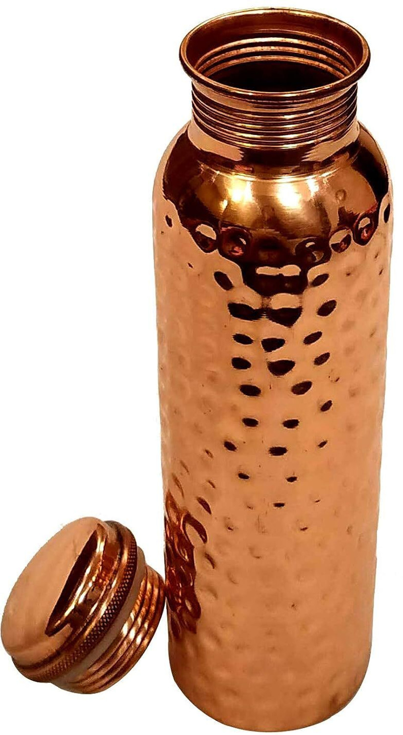 Image of GOLDEN VALLEY Hammered Copper Water Bottle with leakproof lid seamless 1 litre 1000 ml Copper Bottle (Pack of 1, Copper)