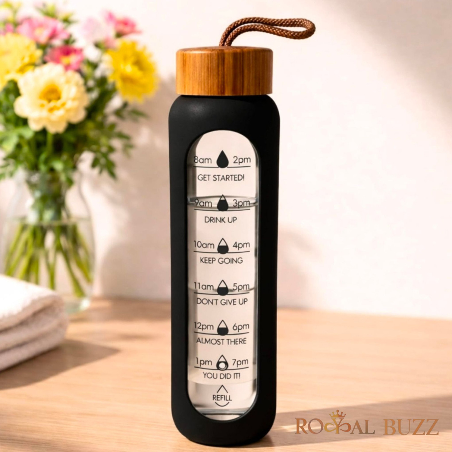 Image of drb Glass Water Bottle 1 Ltr with Protective Silicone cover 1000 ml (Black)