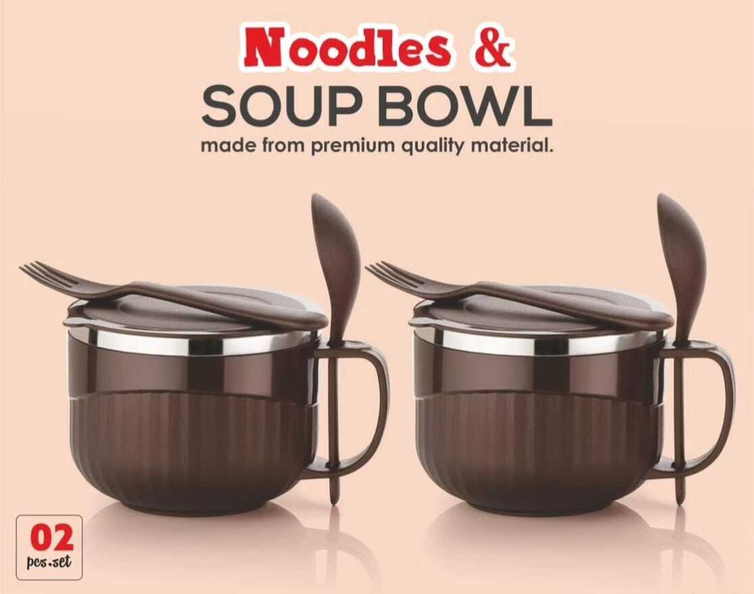 Image of Jaypee Plus Stainless Steel Soup Bowl SIP & SAVOUR Soup Bowl with Sipper for Gifting Traveling Picnic and Office (Pack of 2, Pink)